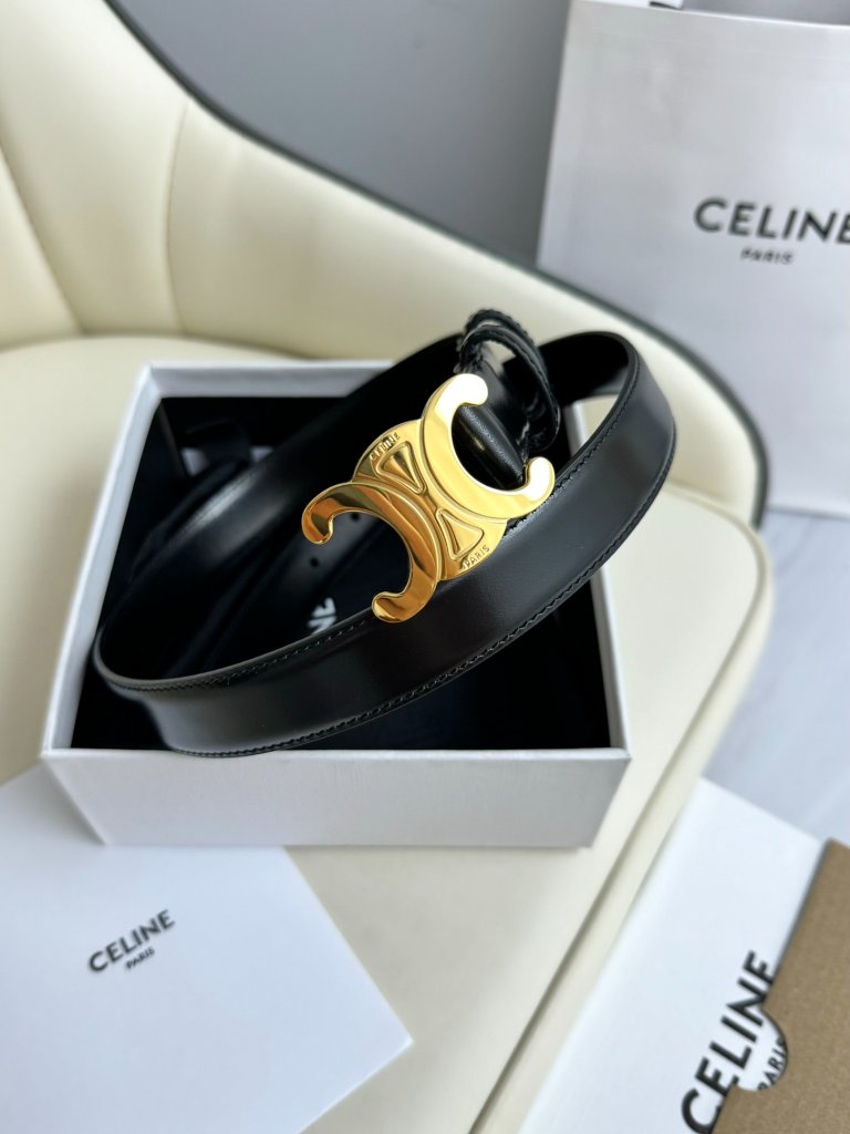 Celine Black Polished Leather Triomphe Medium Width Belt Size 85